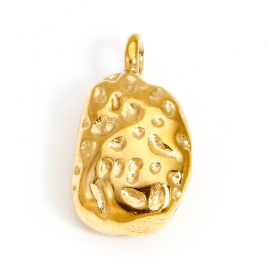 Immagine di 1 Pz Placcatura Sottovuoto 316 Acciaio inossidabile Martellato Ciondoli Pisello 18K Oro riempito 14mm x 8mm