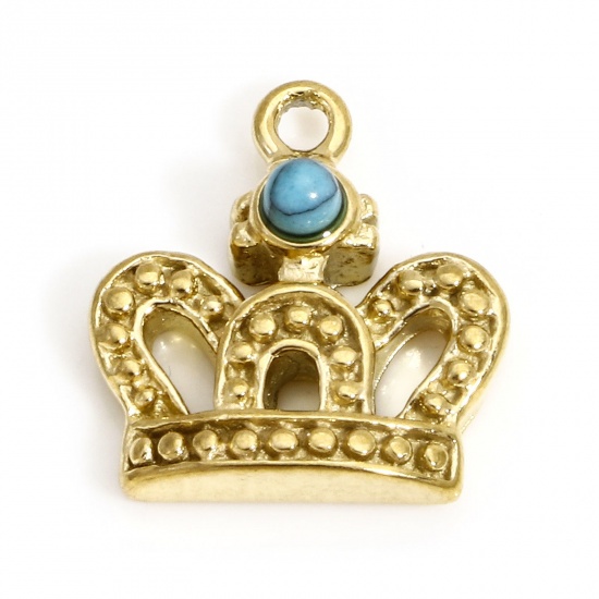 Picture of 1 Piece 304 Stainless Steel & Stone Boho Chic Bohemia Charms Gold Plated Crown 14.5mm x 13mm
