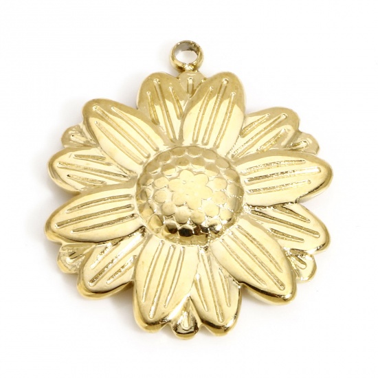 Picture of 1 Piece 304 Stainless Steel Boho Chic Bohemia Charms Gold Plated Sunflower 22mm x 19mm