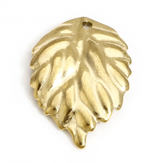 Picture of 1 Piece 304 Stainless Steel Boho Chic Bohemia Charms Gold Plated Leaf 21mm x 14.5mm