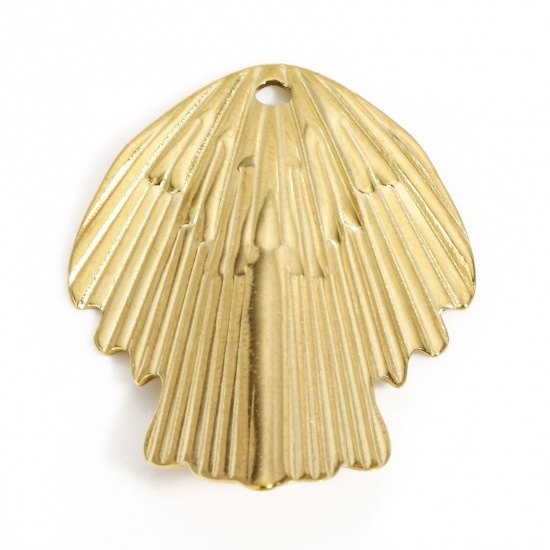 Picture of 1 Piece 304 Stainless Steel Boho Chic Bohemia Pendants Gold Plated Leaf Stripe 31mm x 22.5mm