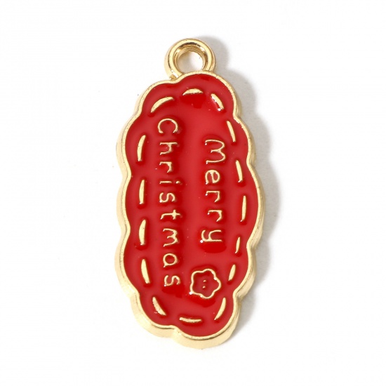 Immagine di 10 Pz Lega di Zinco Natale Charms Oro Placcato Rosso Nuvole Lettere " Merry Christmas " Smalto 24mm x 11mm