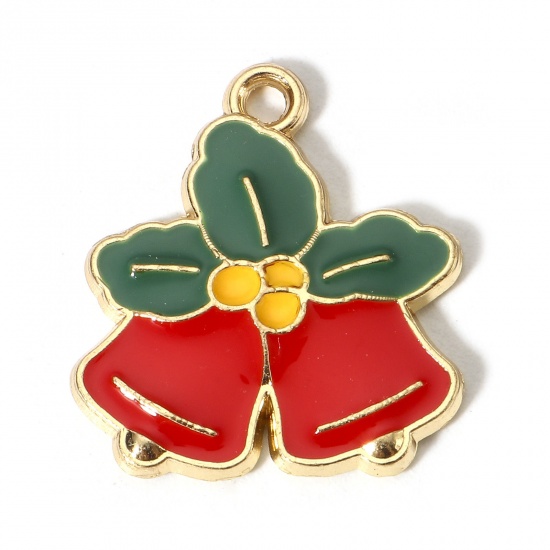 Immagine di 10 Pz Lega di Zinco Natale Charms Oro Placcato Multicolore Campana Smalto 20mm x 18mm