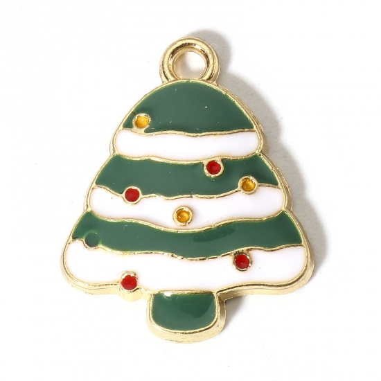 Immagine di 10 Pz Lega di Zinco Natale Charms Oro Placcato Multicolore Albero di Natale Smalto 20mm x 16mm