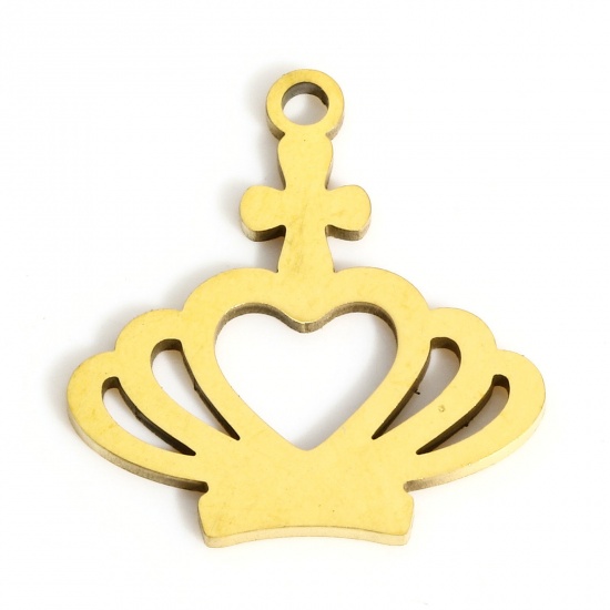 Picture of 1 Piece 316L Stainless Steel Stylish Charms Gold Plated Crown Hollow 17mm x 16mm