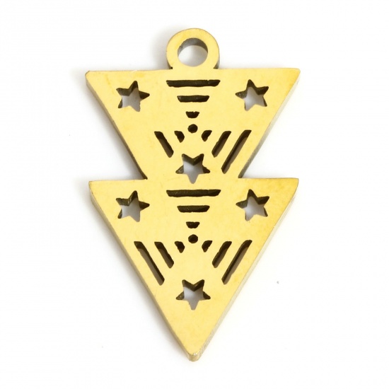 Picture of 1 Piece 316L Stainless Steel Stylish Charms Gold Plated Triangle Pentagram Star Hollow 17.5mm x 10.5mm