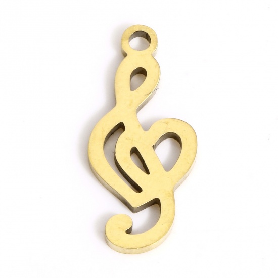 Picture of 1 Piece 316L Stainless Steel Stylish Charms Gold Plated Musical Note Hollow 16.5mm x 7.5mm