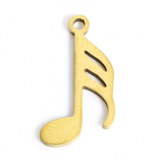 Picture of 1 Piece 316L Stainless Steel Stylish Charms Gold Plated Musical Note Hollow 17mm x 9mm