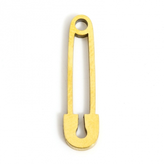 Picture of 1 Piece 316L Stainless Steel Stylish Charms Gold Plated Paper Clip Hollow 17.5mm x 4mm