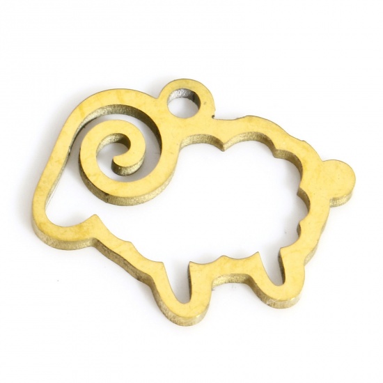 Picture of 1 Piece 316L Stainless Steel Stylish Charms Gold Plated Sheep Animal Hollow 13mm x 11mm