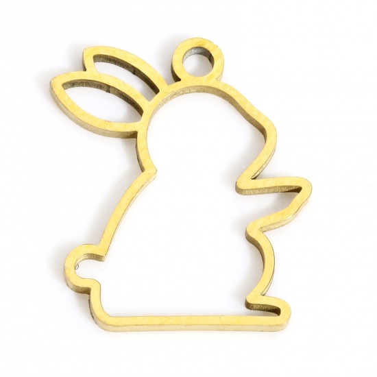 Picture of 1 Piece 316L Stainless Steel Stylish Charms Gold Plated Rabbit Animal Hollow 15mm x 12.5mm