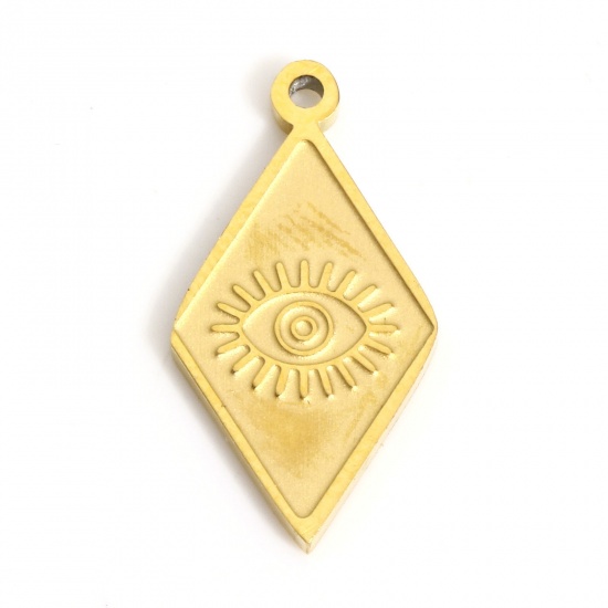 Picture of 1 Piece 316L Stainless Steel Geometry Series Charms Gold Plated Rhombus Evil Eye 16mm x 8mm