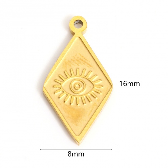 Immagine di 1 Pz Placcatura Sottovuoto PVD Ecologica 316L Acciaio inossidabile Geometrico Ciondoli Rombo 18K Vero Oro Placcato Malocchio 16mm x 8mm