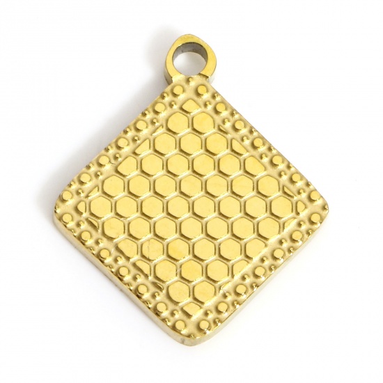 Picture of 1 Piece 316L Stainless Steel Geometry Series Charms Gold Plated Rhombus Dot 15mm x 13mm