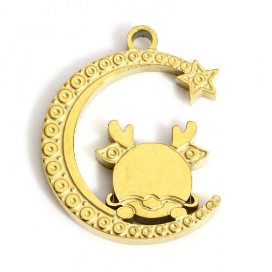 Picture of 1 Piece 316L Stainless Steel Geometry Series Charms Gold Plated Half Moon 16.5mm x 13mm