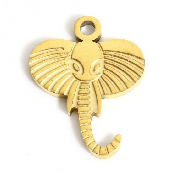 Picture of 1 Piece 316L Stainless Steel Geometry Series Charms Gold Plated Elephant Head 15mm x 12mm