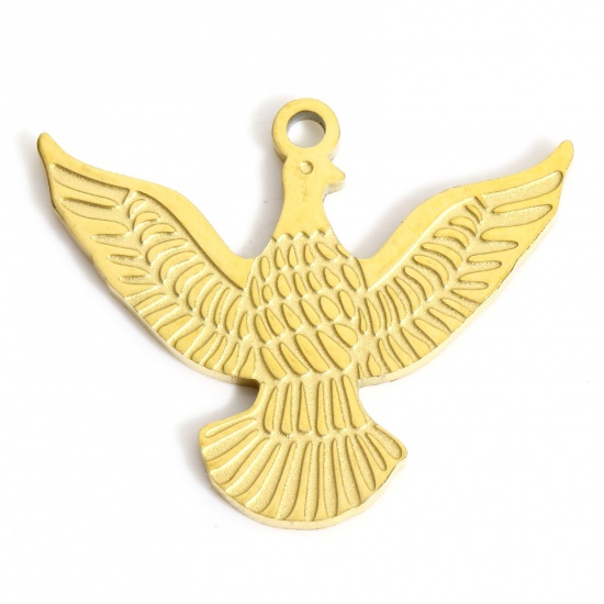 Picture of 1 Piece 316L Stainless Steel Geometry Series Charms Gold Plated Eagle Animal Stripe 24.5mm x 20mm