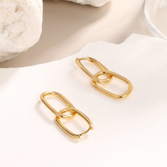 Immagine di 1 Paio Ecologico Elegante Squisito 18K Vero Oro Placcato Ottone Orecchino Per Donne Regalo 3cm x 1cm