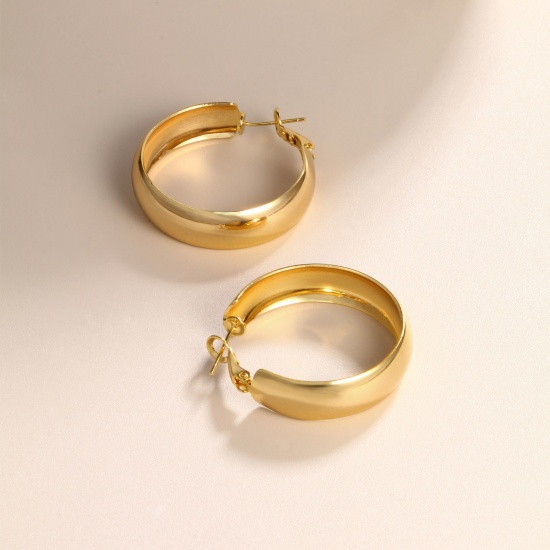 Immagine di 1 Paio Ecologico Elegante Squisito 18K Vero Oro Placcato Ottone Orecchini Circolari Per Donne Regalo 3.7cm x 3.4cm