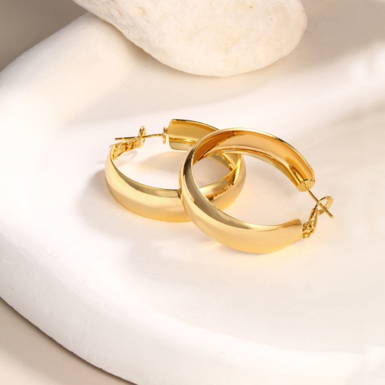 Immagine di 1 Paio Ecologico Elegante Squisito 18K Vero Oro Placcato Ottone Orecchini Circolari Per Donne Regalo 3.7cm x 3.4cm