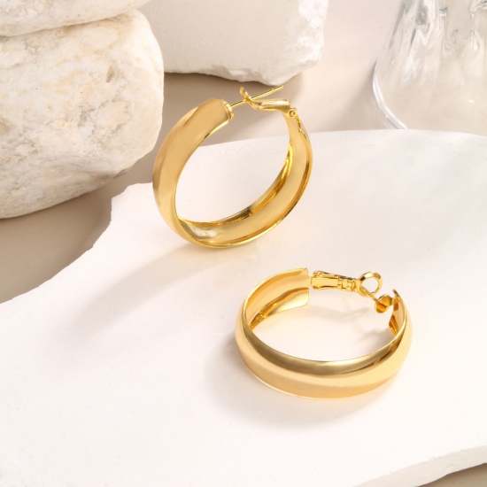 Immagine di 1 Paio Ecologico Elegante Squisito 18K Vero Oro Placcato Ottone Orecchini Circolari Per Donne Regalo 3.7cm x 3.4cm