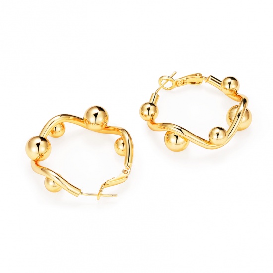 Picture of Wholesale Exquisite Stylish Hoop Earrings, Ball 18K Real Gold Plated Brass, Women's Eco-friendly Gift Jewelry Supply, 3.4cm x 3.3cm, 1 Pair