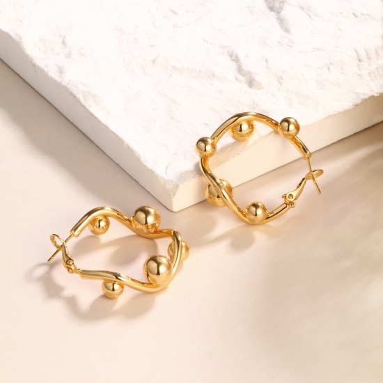 Picture of Wholesale Exquisite Stylish Hoop Earrings, Ball 18K Real Gold Plated Brass, Women's Eco-friendly Gift Jewelry Supply, 3.4cm x 3.3cm, 1 Pair