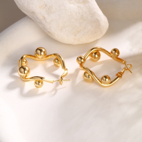 Picture of Wholesale Exquisite Stylish Hoop Earrings, Ball 18K Real Gold Plated Brass, Women's Eco-friendly Gift Jewelry Supply, 3.4cm x 3.3cm, 1 Pair