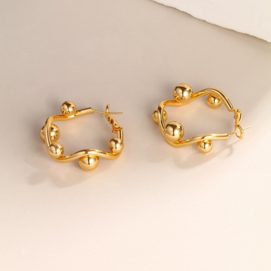 Picture of Wholesale Exquisite Stylish Hoop Earrings, Ball 18K Real Gold Plated Brass, Women's Eco-friendly Gift Jewelry Supply, 3.4cm x 3.3cm, 1 Pair