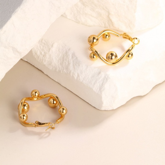 Picture of Wholesale Exquisite Stylish Hoop Earrings, Ball 18K Real Gold Plated Brass, Women's Eco-friendly Gift Jewelry Supply, 3.4cm x 3.3cm, 1 Pair