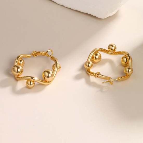 Picture of Wholesale Exquisite Stylish Hoop Earrings, Ball 18K Real Gold Plated Brass, Women's Eco-friendly Gift Jewelry Supply, 3.4cm x 3.3cm, 1 Pair