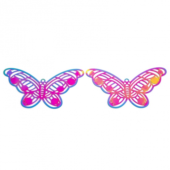 Immagine di 2 Pz 304 Acciaio Inossidabile Filigree Stamping Ciondoli Farfalla Multicolore Filigrana 6.5cm x 3.4cm