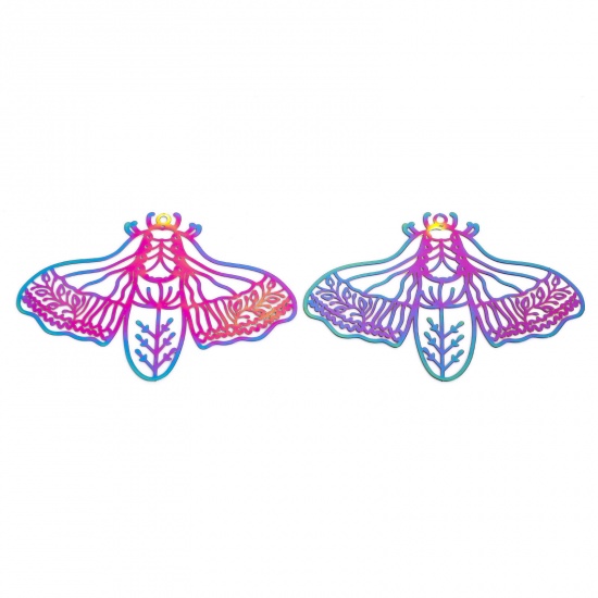 Immagine di 2 Pz 304 Acciaio Inossidabile Filigree Stamping Ciondoli Falena Multicolore Filigrana 6.2cm x 4.4cm