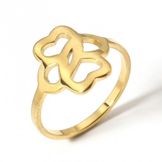 Picture of 1 Piece 304 Stainless Steel Unadjustable Rings Gold Plated Infinity Symbol Heart 16.7mm(US size 6.25)