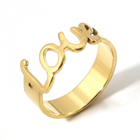 Imagen de 1 Unidad 304 Acero Inoxidable No Ajustable Anillos Chapado en Oro Mensaje " Amor " 16.9mm (US Size 6.5)