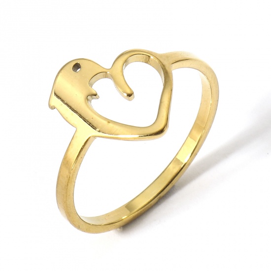 Picture of 1 Piece 304 Stainless Steel Unadjustable Rings Gold Plated Dolphin 16.7mm(US size 6.25)