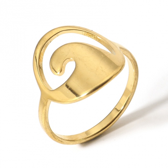 Picture of 1 Piece 304 Stainless Steel Unadjustable Rings Gold Plated Wave 16.7mm(US size 6.25)
