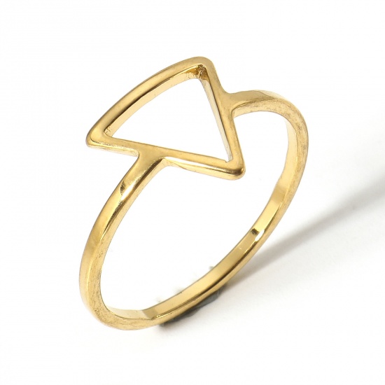 Picture of 1 Piece 304 Stainless Steel Unadjustable Rings Gold Plated Triangle 16.7mm(US size 6.25)