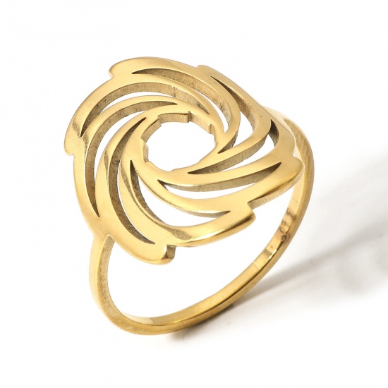 Picture of 1 Piece 304 Stainless Steel Unadjustable Rings Gold Plated Spiral 16.7mm(US size 6.25)
