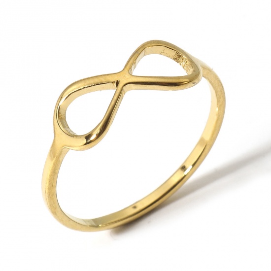 Picture of 1 Piece 304 Stainless Steel Unadjustable Rings Gold Plated Infinity Symbol 16.7mm(US size 6.25)