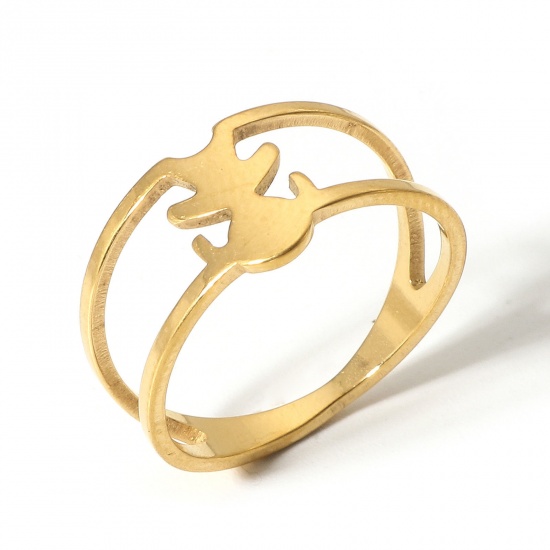 Picture of 1 Piece 304 Stainless Steel Unadjustable Rings Gold Plated Girl 16.7mm(US size 6.25)