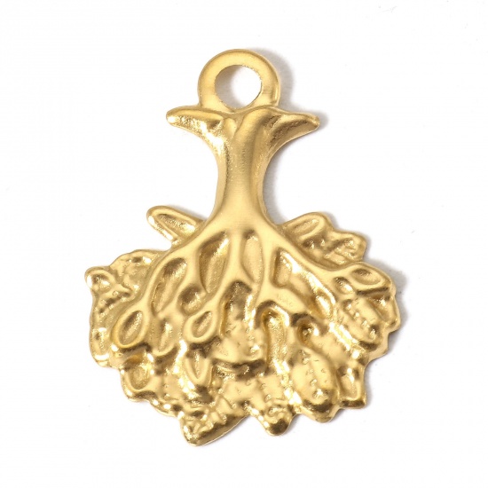 Picture of 10 PCs Vacuum Plating 304 Stainless Steel Filigree Stamping Charms Gold Plated Tree 22mm x 17mm