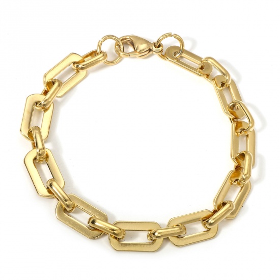 Picture of 1 Piece 304 Stainless Steel Link Cable Chain Bracelets 18K Gold Color With Lobster Claw Clasp 19cm(7 4/8") long