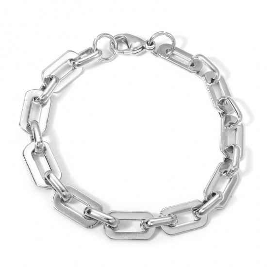 Picture of 1 Piece 304 Stainless Steel Link Cable Chain Bracelets Silver Tone With Lobster Claw Clasp 19cm(7 4/8") long