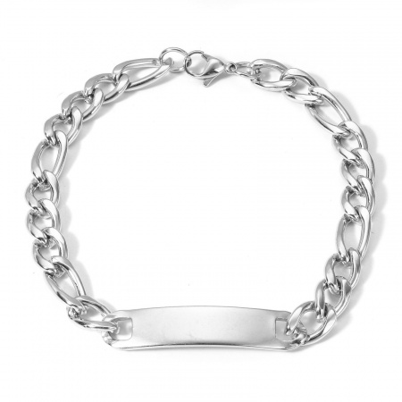 Picture of 1 Piece 304 Stainless Steel Blank Stamping Tags Bracelets Rectangle Silver Tone With Lobster Claw Clasp 21.5cm(8 4/8") long