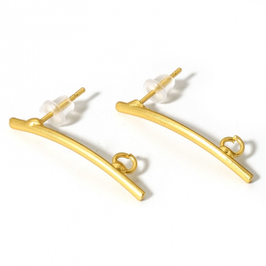 Picture of 2 PCs Zinc Based Alloy Ear Post Stud Earrings Findings Sticks Matt Gold With Loop 29mm x 2mm, Post/ Wire Size: (19 gauge)