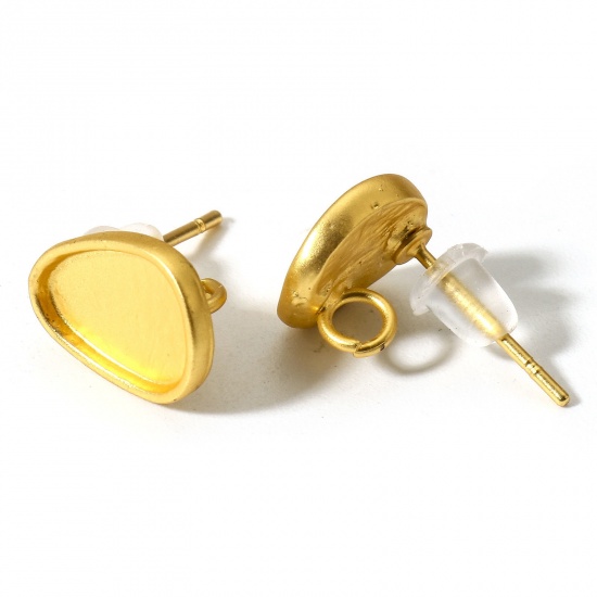 Immagine di 2 Pz Lega di Zinco Orecchini a Perno Tappi di Orecchini Ovale Oro Opaco Con Loop 10mm x 9mm, Diametro Filo: (19 misura)