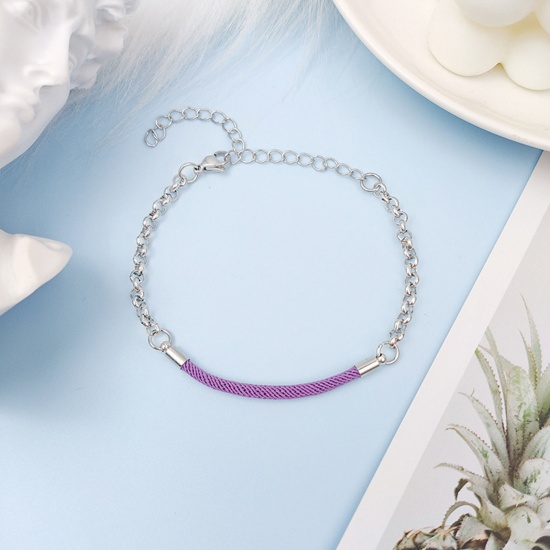 Immagine di 1 Pz 304 Acciaio Inossidabile Cavo Catena Braccialetti Intrecciati Tono Argento Colore Viola 17cm Lunghezza