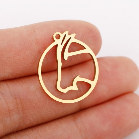 Immagine di 1 Pz 304 Acciaio Inossidabile Charms Tondo Oro Placcato Costellazione Ariete Filigrana 22mm x 20mm