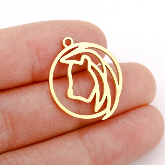 Immagine di 1 Pz 304 Acciaio Inossidabile Charms Tondo Oro Placcato Costellazione Acquario Filigrana 22mm x 20mm